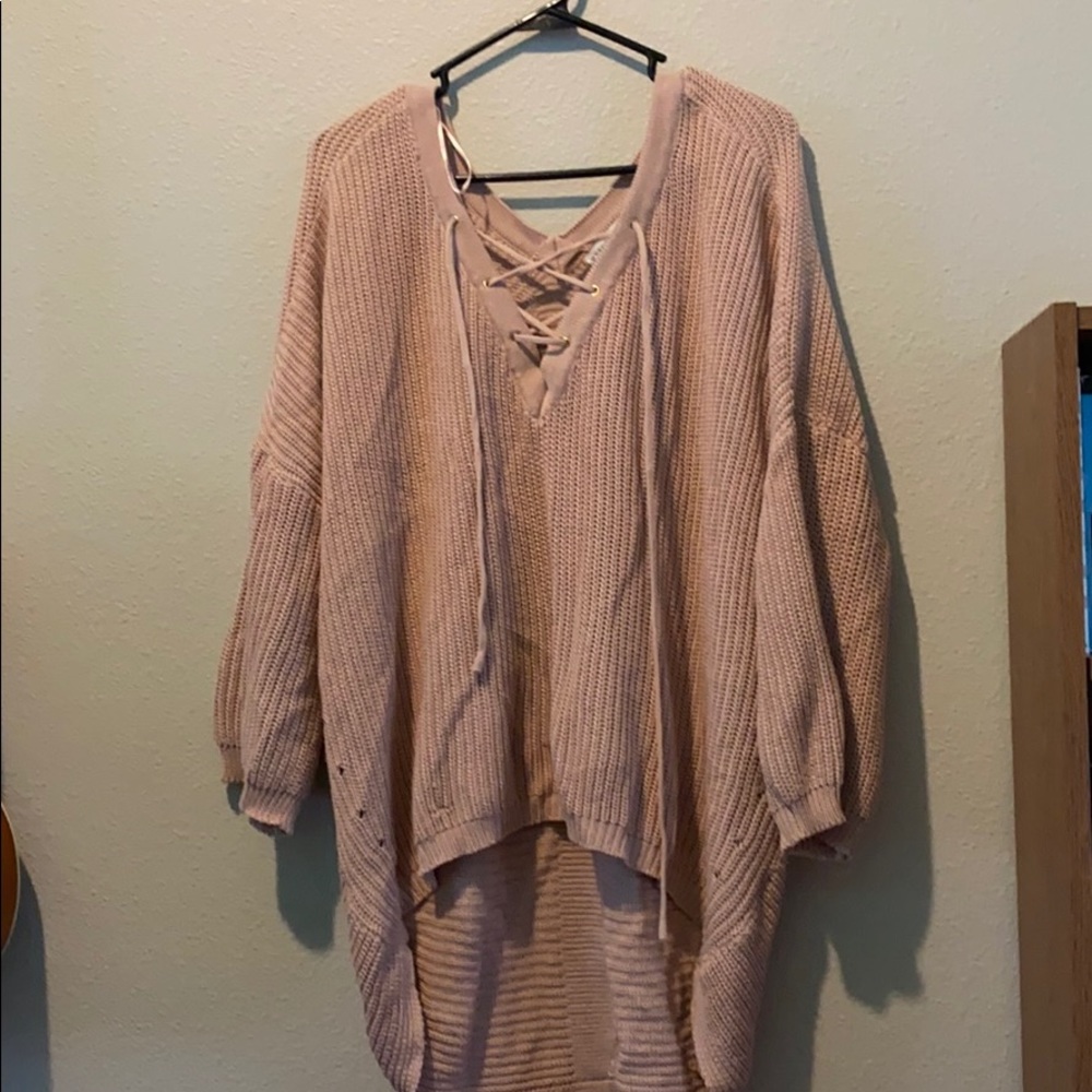 Pink high/low cross cross sweater